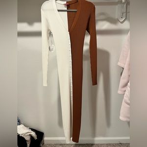 STAUD brown and white button down dress